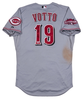 2015 Joey Votto Game Used & Signed Cincinnati Reds Road Jersey (MLB Authenticated & PSA/DNA)